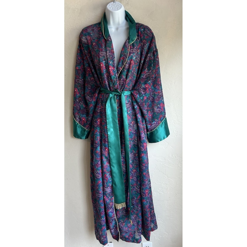 Vintage Cabernet Semi Sheer Paisley Maxi Robe L Dressing Gown Maximalism Jewel